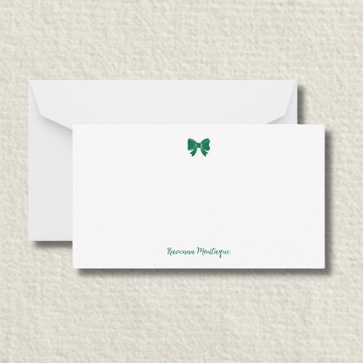 Simple Bottle Green  Bow Handwritten Name  ノートカード