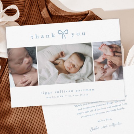 Simple Bow Boy Photo Collage Baby 案内状