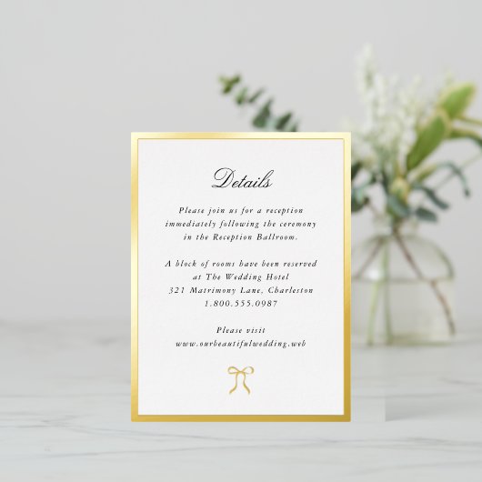 Simple Bow Classic Wedding Foil Enclosure Card 箔招待状ポストカード (立ち正面)