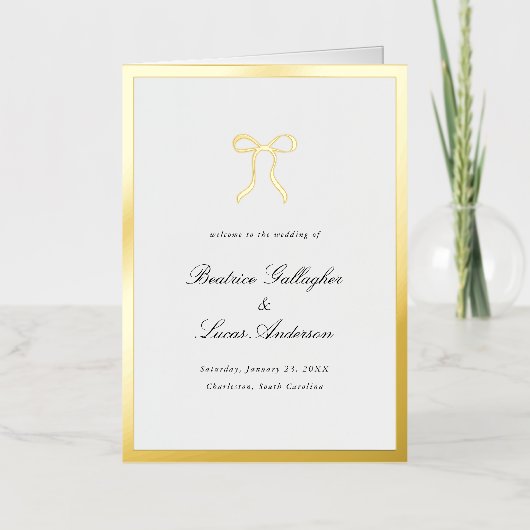 Simple Bow Classic Wedding Foil Program 箔グリーティングカード (正面)