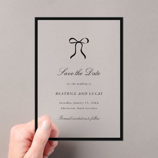 Simple Bow Classic Wedding Save the Date アクリル招待状 (インサイチュ (ポータブル))