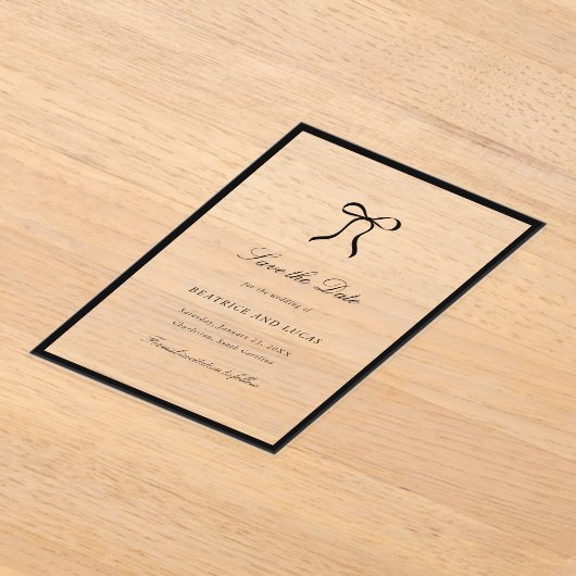 Simple Bow Classic Wedding Save the Date アクリル招待状 (レイダウン)