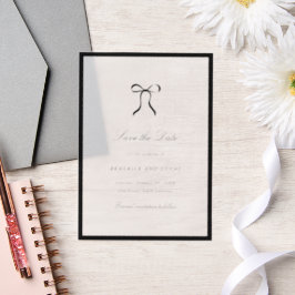 Simple Bow Classic Wedding Save the Date ベラム紙招待状