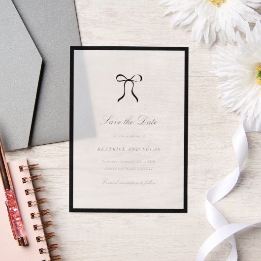 Simple Bow Classic Wedding Save the Date ベラム紙招待状 (ウェディング)