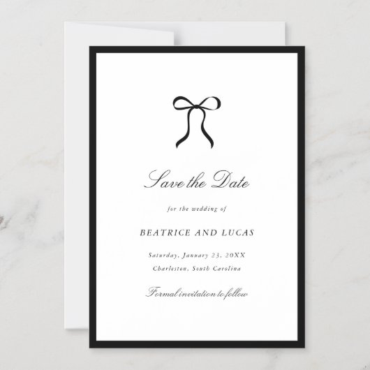 Simple Bow Classic Wedding Save the Date マグネット招待状 (正面)