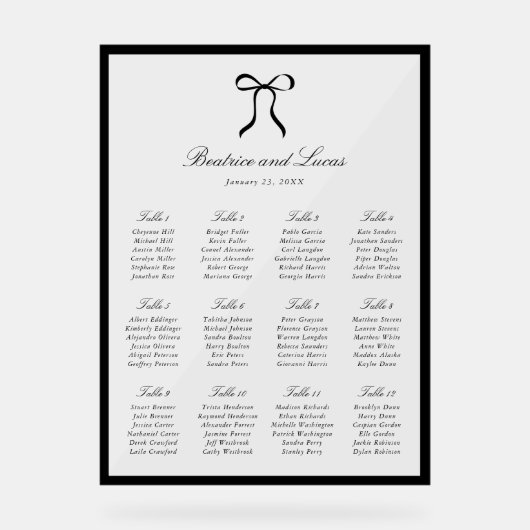 Simple Bow Classic Wedding Seating Chart アクリルサイン (正面)