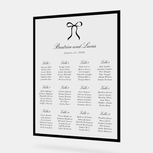 Simple Bow Classic Wedding Seating Chart アクリルサイン (傾斜)