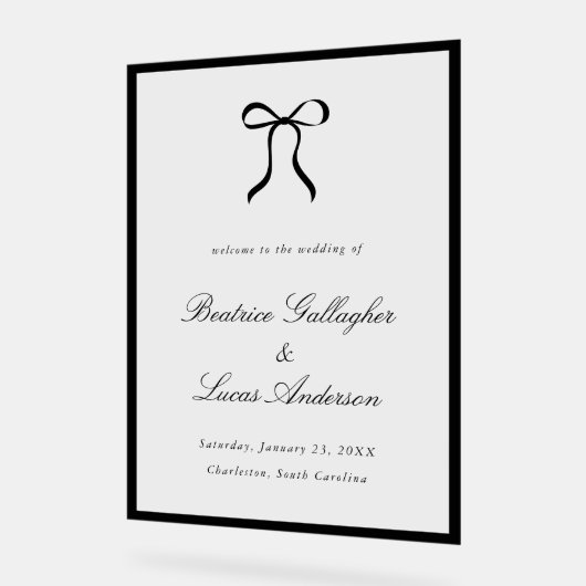 Simple Bow Classic Wedding Welcome Sign アクリルサイン (傾斜)