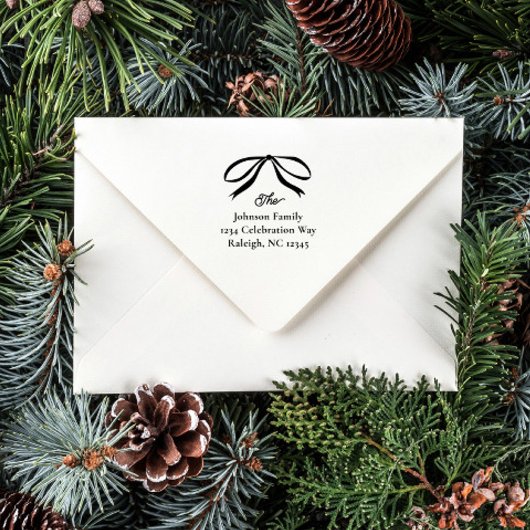 Simple Bow Family Name Return Address セルフインキングスタンプ
