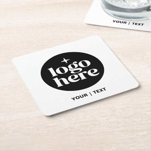 Simple Branded Custom Text & Logo スクエアペーパーコースター (アングル)