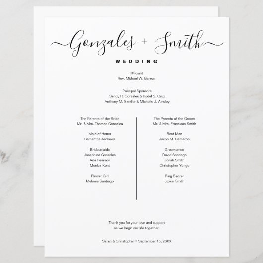 Simple  bridal party Wedding Timeline list (正面/裏面)