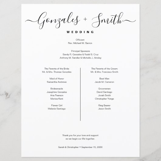 Simple  bridal party Wedding Timeline list (正面)