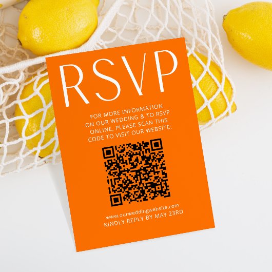 Simple Bright Orange Wedding RSVP Online QR Code 