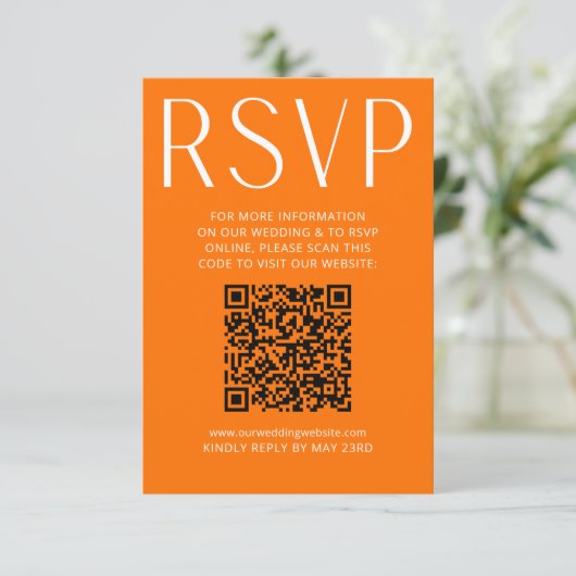 Simple Bright Orange Wedding RSVP Online QR Code (スタンド正面)