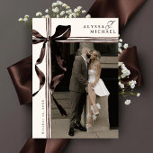 Simple Brown and Ivory Bow Elegant Photo Wedding セーブザデート