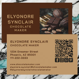 Simple Brown Chocolate Maker Cacao Photo Social QR 名刺