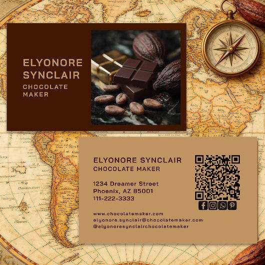 Simple Brown Chocolate Maker Photo Social QR Code  名刺