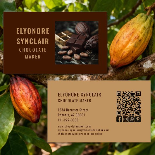 Simple Brown Chocolate Maker Photo Social QR Code  名刺