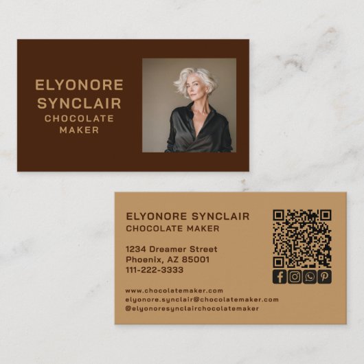 Simple Brown Chocolate Maker Photo Social QR Code  名刺 (正面/裏面)