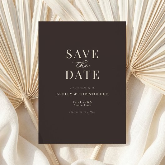 Simple Brown Elegant Photo Wedding Save the Date セーブザデート