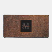Simple Brown Leather Pattern Monogram Name  デスクマット (正面)