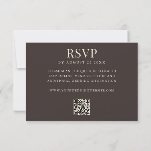 Simple Brown Modern QR Code Wedding 出欠カード (正面)