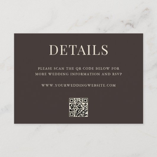 Simple Brown Modern QR Code Wedding Details エンクロージャーカード (正面)
