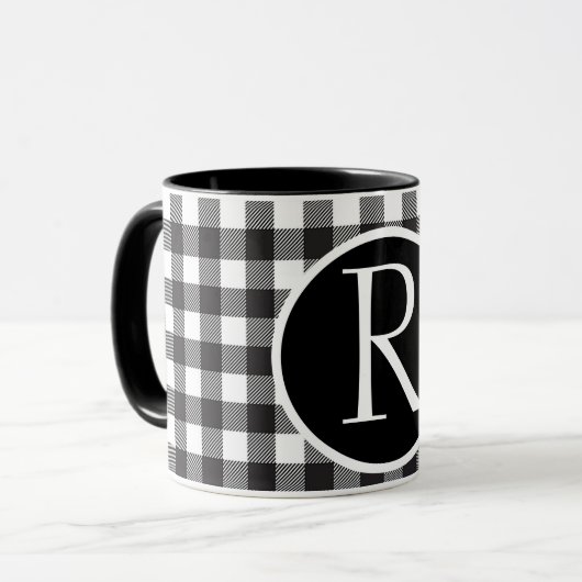 SImple buffalo plaid monogram Mug マグカップ (正面左)