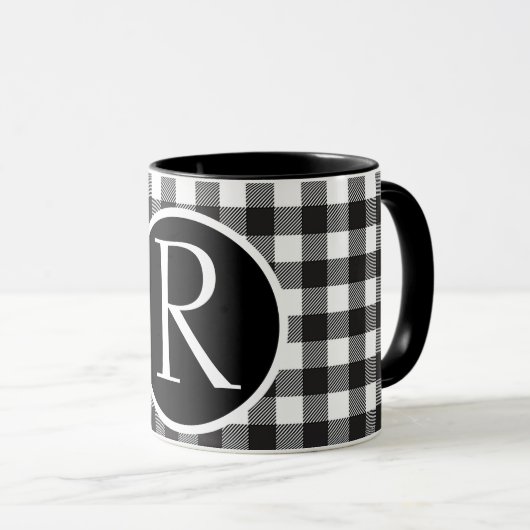 SImple buffalo plaid monogram Mug マグカップ (正面右)