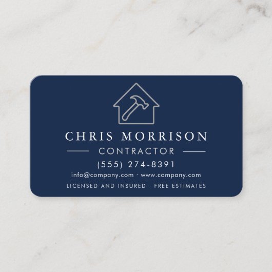 Simple Building Construction Navy Blue Silver 名刺 (正面)