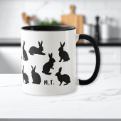 Simple Bunny Pattern In Black With Custom Monogram マグカップ