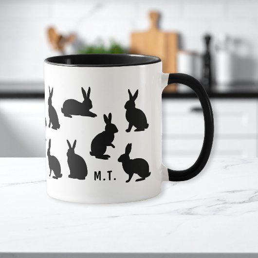 Simple Bunny Pattern In Black With Custom Monogram マグカップ