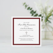 Simple Burgundy and White First Holy Communion  招待状 (スタンド正面)