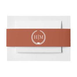 Simple Burnt Terracotta Orange Monogram Invitation 招待状ベリーバンド