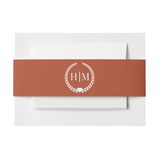 Simple Burnt Terracotta Orange Monogram Invitation 招待状ベリーバンド (正面例)