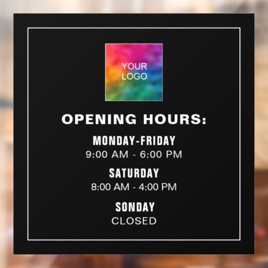 Simple Business Logo Opening Times Template Black ウィンドウサイン (シート2)