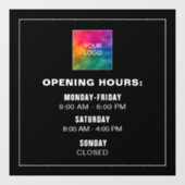 Simple Business Logo Opening Times Template Black ウィンドウサイン (シート)