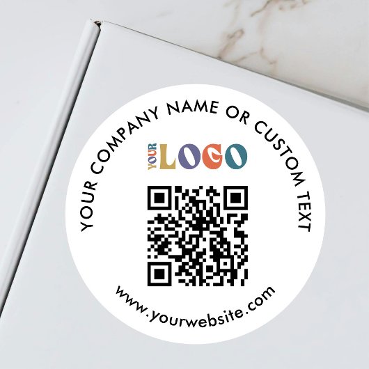 Simple Business Logo Packaging QR Code White  ラウンドシール