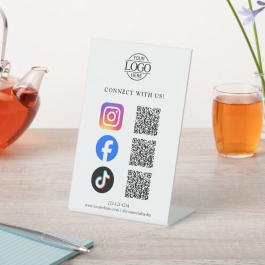 Simple Business Logo QR Code Connect With Us 台座サイン (インサイチュ)