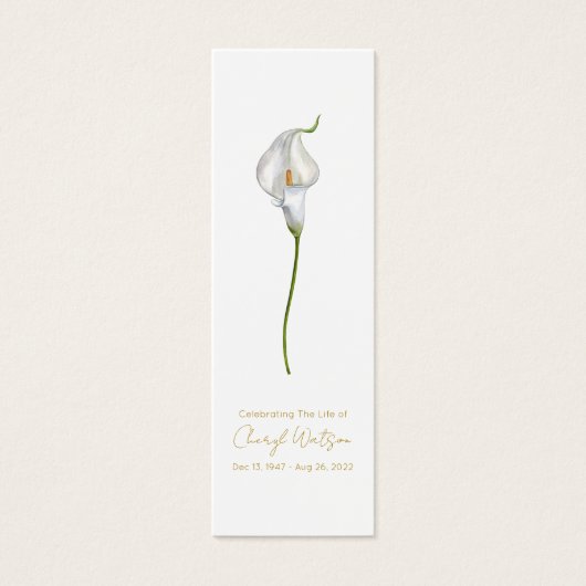 Simple Calla Lily Funeral Memorial Bookmark (正面)