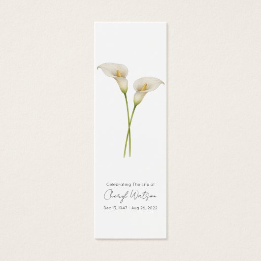 Simple Calla Lily Funeral Memorial Bookmark (正面)