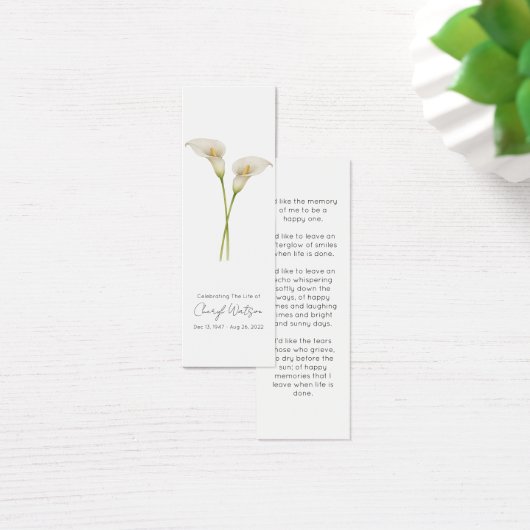 Simple Calla Lily Funeral Memorial Bookmark (デスク)