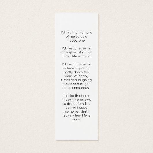 Simple Calla Lily Funeral Memorial Bookmark (裏面)