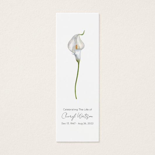 Simple Calla Lily Funeral Memorial Bookmark (正面)