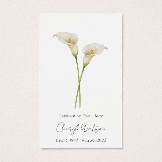 Simple Calla lily Funeral Memorial Prayer Card (正面)