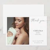 Simple Calligraphy Chic Baby Photo Thank You Card 招待状 (正面/裏面)