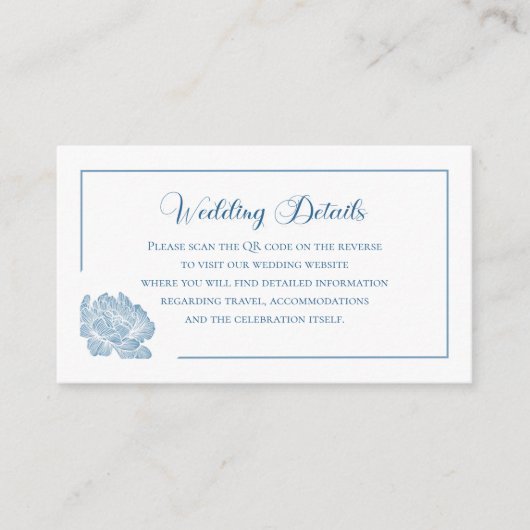 Simple Calligraphy Dusty Blue QR Info Wedding エンクロージャーカード (正面)