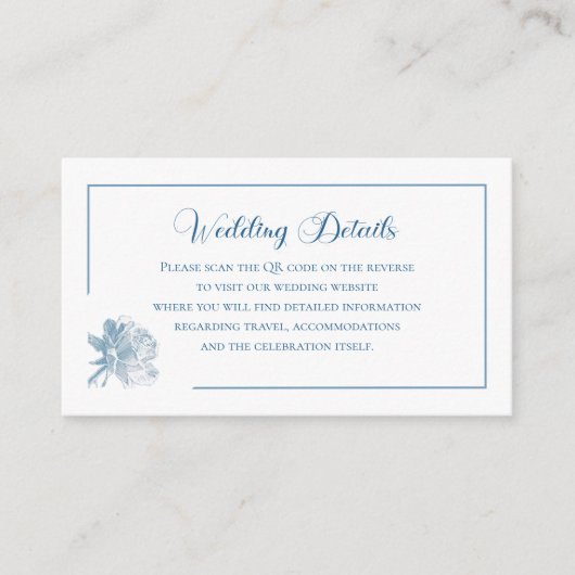 Simple Calligraphy Dusty Blue QR Info Wedding エンクロージャーカード (正面)