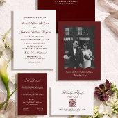 Simple Calligraphy Ivory and Burgundy Wedding  招待状