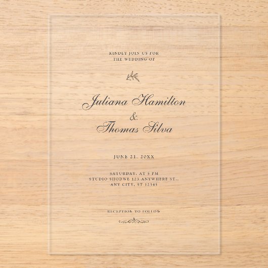 Simple Calligraphy Minimalist Wedding アクリル招待状 (正面)